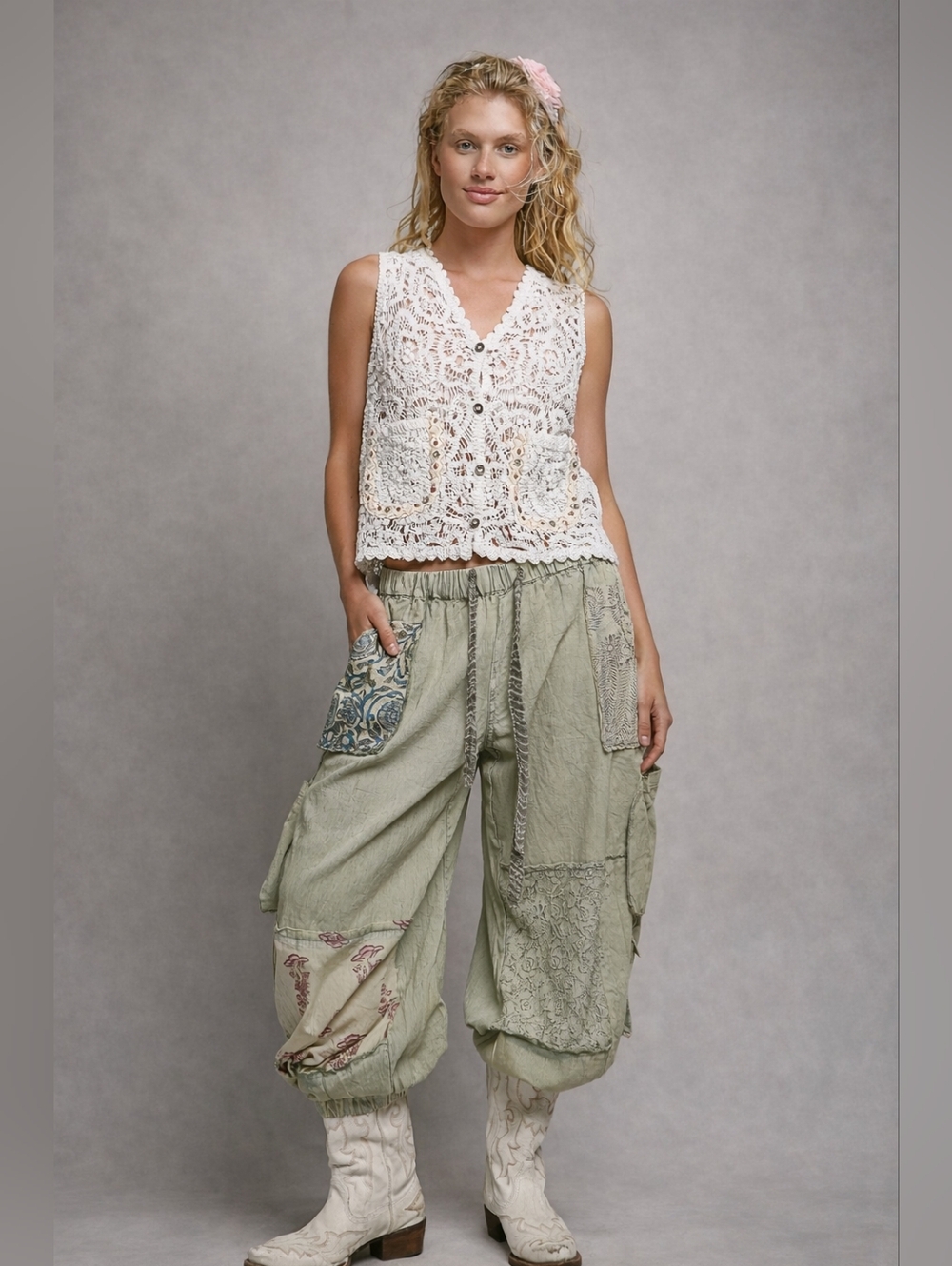 🐼#1513 POL Sage Wanderer Patchwork Boho Pants - Picture 7 of 7